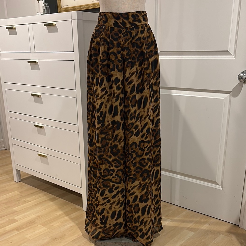 Brown Leopard Print Wide Leg Pants